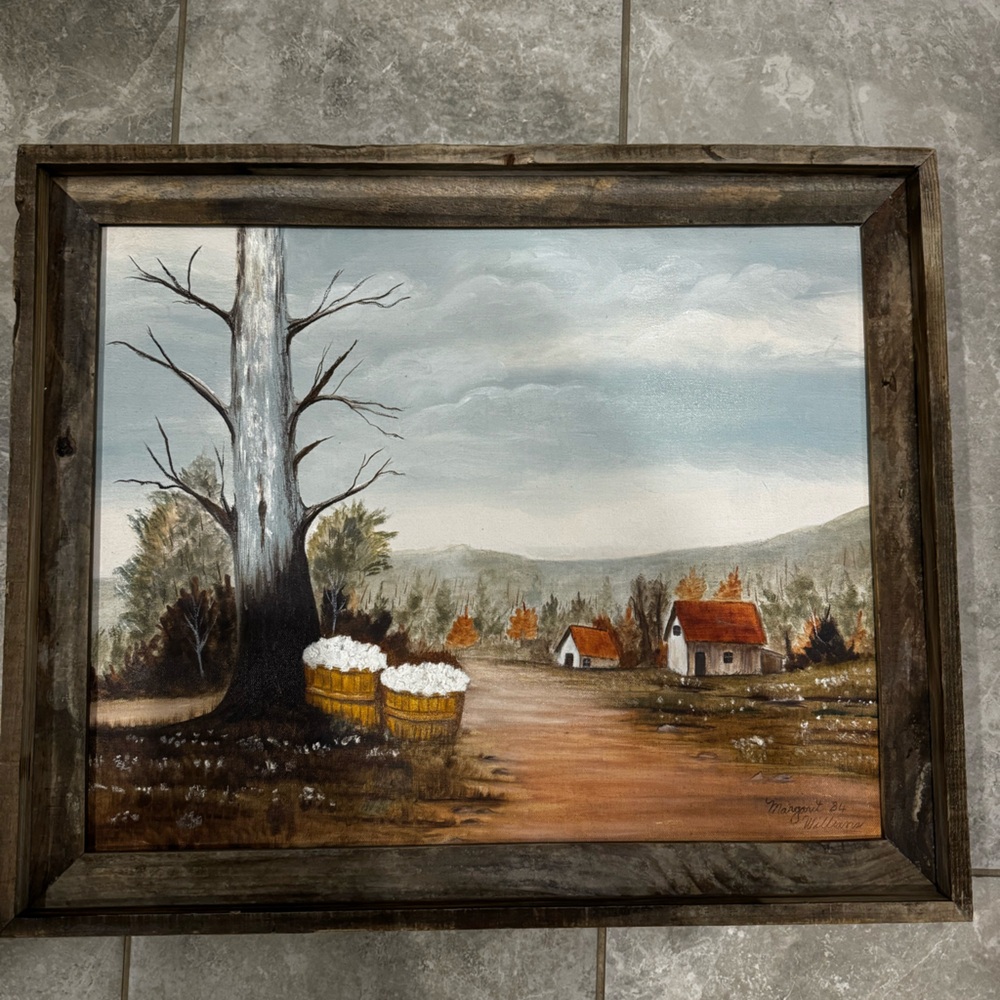 Vintage 1984 Cotton Field Oil Painting
